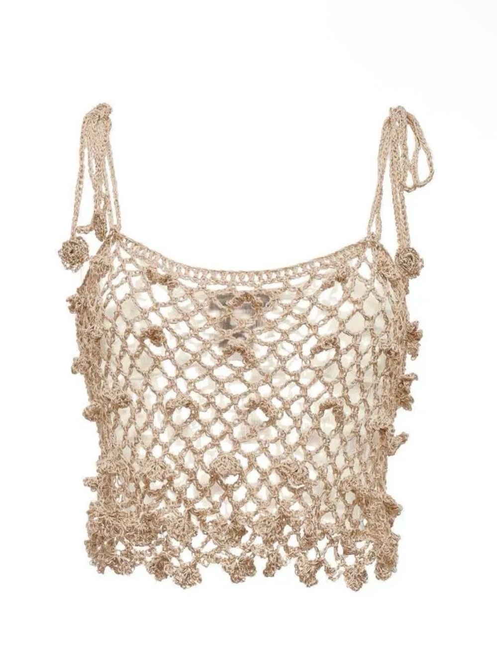 Andreeva Metallic Handmade Crochet Top Tank Boho Festival Hippie Cottage Cream S